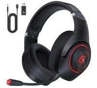 KAPEYDESI Casque Gaming, Casque Gaming sans Fil pour PS5, PC, 2.4GHz Casque Gamer avec Microphone Stéréo 3D Amovible, Cuffie Bluetooth 5.2, 3,5mm câble Adaptateur pour Xbox Casque,Rouge
