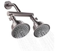 KAPHOME Double pommeau de douche avec valves d'arrêt de douche, 2 pommeaux de douche pour le bain, double pommeau de douche haute pression 3 fonctions, nickel brossé