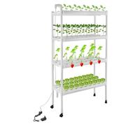 KAPIPALA Kit de culture hydroponique avec roues, 108 sites, 12 tuyaux, 4 couches, équipement de plantation hydroponique avec pompe à eau, paniers et éponges, systèmes de culture de plantes sans terre