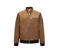 Blouson camel en daim aspect délavé avec un col légèrement montant à pression M