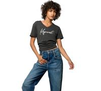 Kaporal TS_F_SIGNELION_Parent, Tee Shirt pour Femme, Coupe Fitted, Manches Courtes, Col en V, Modèle Signe, Couleur Charcoal, Taille