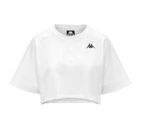 Kappa Icropa Crop Top pour Femme en Coton, Style Oversize, col Rond et Manches Courtes, Style Sport, Blanc, Taille L