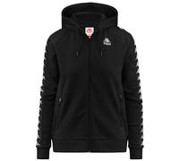 Kappa - Sweat Femme Authentic en French Terry avec Capuche Full Zip, Bande Jacquard et Logo Brodé, Regular Fit, Couleur Black - White, Taille M