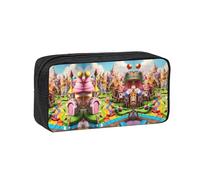 KAPPTYY Candy Land Grande trousse à crayons imprimée, durable à fermeture éclair avec poignée, pour bureau, université, journal