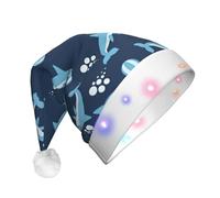 KAPPTYY Chapeau de Père Noël avec boules de dauphin, chapeau de Noël unisexe en peluche lumineuse et drôle