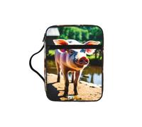 KAPPTYY Cute Pig Étui léger pour Bible avec emplacements pour stylos et poches zippées Sac de rangement portable pour ordinateur portable et tablette
