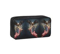 KAPPTYY Grande trousse à crayons imprimée aigle à tête blanche d'Amérique du Nord, durable avec fermeture éclair et poignée, pour le bureau, l'université, le journal