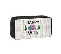 KAPPTYY Grande trousse à crayons imprimée Happy Camper, trousse durable à fermeture éclair avec poignée, pour bureau, université, journal