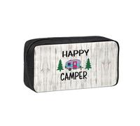 KAPPTYY Grande trousse à crayons imprimée Happy Camper, trousse durable à fermeture éclair avec poignée, pour bureau, université, journal