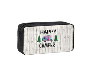 KAPPTYY Grande trousse à crayons imprimée Happy Camper, trousse durable à fermeture éclair avec poignée, pour bureau, université, journal