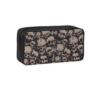 KAPPTYY Grande trousse à crayons rétro avec motif tête de mort, durable à fermeture éclair avec poignée, pour bureau, université, journal intime