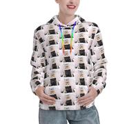 KAPPTYY Pull à capuche d'hiver pour femme Trois chats avec poche avant et poches, Noir , L