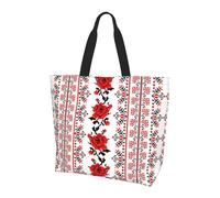 KAPPTYY Sac à bandoulière imprimé rose style ukrainien brodé pour femme, grand sac fourre-tout réutilisable, sac à main tendance pour voyage, shopping