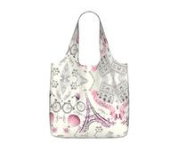 KAPPTYY Sac fourre-tout pliable et réutilisable avec imprimé de fleurs de Paris Tower - Sac fourre-tout compact et léger pour les trajets quotidiens