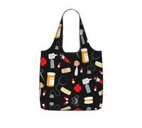 KAPPTYY Sac fourre-tout pliable et réutilisable avec motif de médecine de dessin animé, sac fourre-tout compact et léger pour les trajets quotidiens