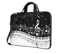 KAPPTYY Sac structuré pour ordinateur portable avec touches de piano et notes de musique en tissu Oxford rembourré avec poches avant, Noir , 13 inch