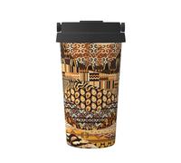 KAPPTYY Tasse à café réutilisable avec couvercle en acier inoxydable pour boissons chaudes et froides - Style africain