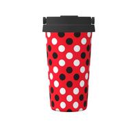 KAPPTYY Tasse à café réutilisable avec couvercle, motif à pois rouges et blancs, tasse à café tendance en acier inoxydable pour boissons chaudes et froides, cadeau idéal
