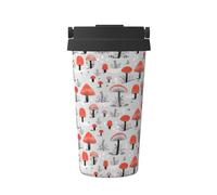 KAPPTYY Tasse à café réutilisable avec couvercle, motif champignons de dessin animé, tasse à café tendance en acier inoxydable pour boissons chaudes et froides, cadeau idéal