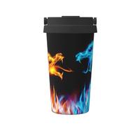 KAPPTYY Tasse à café réutilisable avec couvercle, motif dragons de glace et de feu, tasse à café tendance en acier inoxydable pour boissons chaudes et froides, cadeau idéal