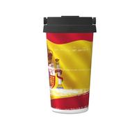 KAPPTYY Tasse à café réutilisable avec couvercle, motif drapeau de l'Espagne, tasse à café tendance en acier inoxydable pour boissons chaudes et froides, cadeau idéal