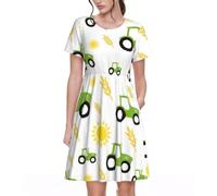 KAPPTYY Tractor Farming Robe décontractée pour femme avec poches Taille élastique fluide Coupe trapèze Robe d'été à manches courtes Cadeau pour maman, petite amie, fille, Noir , S