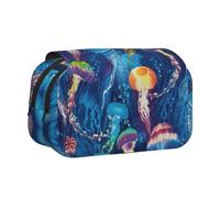 KAPPTYY Trousse à crayons avec motif méduses colorées pour crayons, boîte de rangement pratique pour stylos aquarelle ou marqueurs, Noir , Taille unique, Organiseur de sac