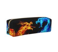 KAPPTYY Trousse à crayons en cuir avec fermeture éclair et dragons de glace et de feu, jolie pochette à stylos pour garçons et filles, fournitures de rentrée scolaire, doré, Taille unique, Trousse de