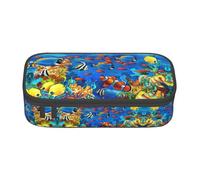 KAPPTYY Trousse à crayons originale haute capacité avec poissons tropicaux océan, corail, monde sous-marin, grande boîte à stylos, fournitures esthétiques portables pour adultes, Noir , Taille unique