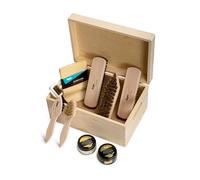 Kaps Kit Complet de Nettoyage et D'entretien des Chaussures, Kit D'entretien des Chaussures 9 Pièces pour Bottes et Chaussures en Cuir, Kit de Nettoyage des Chaussures Avec Boîte Cadeau en Bois