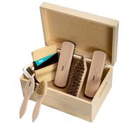 Kaps Kit Complet de Nettoyage et D'entretien des Chaussures, Kit D'entretien des Chaussures 9 Pièces pour Bottes et Chaussures en Cuir, Kit de Nettoyage des Chaussures Avec Boîte Cadeau en Bois
