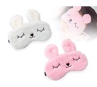 KAPSING 2 Pcs Eye Mask Sleep Mask, Blindfold for Sleeping, Sleep Mask Kids and Girls, 3D Cute Animals Sleep Mask, Breathable Eyeshade(White&Pink)