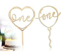 KAPSING 2 Pieces Wooden Cake Topper Birthday, Cake Decoration 1st Birthday, Wild One Cake Topper Birthday Decoration, Cupcake Toppers Baby Shower Cake Decoration