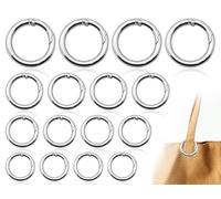 KAPSING Lot de 16 porte-clés en acier inoxydable - Mousqueton rond - Pour le printemps - Anneaux toriques - Argenté (diamètre intérieur 13/17/19/25 mm)