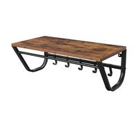 ACAZA Porte-Manteau Mural avec étagère de Rangement, Tringle et 5 Crochets, Métal Noir, Bois, Style Industriel Vintage - Petite Etagere Murale pour Entrée, Vestiaire, Salle de Bain - Brun Noir
