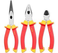 KapStrom Jeu de 3 pinces pour électricien, combinaison professionnelle isolée et testée VDE, pinces coupantes longues/à bec effilé et diagonale/coupeuses latérales