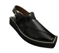 Kaptan Peshawri Sandales chappal en cuir à double semelle fabriquées à la main - Noir - Noir , 42 2/3 EU