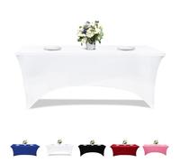 Kapwall Lot de 2 nappes blanches en élasthanne, ajustées, lavables et infroissables, extensibles, rectangulaires pour table de patio, événements, mariages, banquets et fêtes, 1,8 m