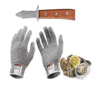 Kaqisen Couteaux à HuîTres Set, Inclure 17 cm Couteau Huitre et Paire de Gants RéSistants Aux Coupures de Grade 5, Manche en ChêNe de Qualité A, pour CrustacéS et Fromage à PâTe Dure (L)