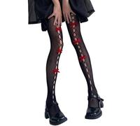 KAQNTUD Bas résille avec nœuds pour femme - Taille haute - Contrôle des cuisses - Collants Lolitas Gothics avec nœuds pour femme, Nœud rouge sur bac noir, taille unique
