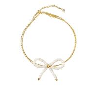 KAQNTUD Bracelet à deux anneaux à la mode avec nœud en perles - Longueur réglable - Accessoire pour femme tendance, As show