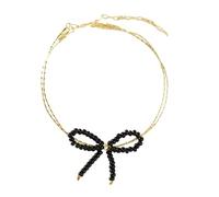 KAQNTUD Bracelet à deux anneaux à la mode avec nœud en perles - Longueur réglable - Accessoire pour femme tendance, As show