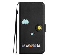 KAQNTUD Étui portefeuille en cuir PU avec 3 emplacements pour cartes, dragonnes, support et dragonne amovible, protecteurs de téléphone anti-rayures Noir
