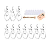 KAQNTUD Lot de 10 porte-clés en forme de croix avec perles et sacs en organza transparent pour baptême, fête prénatale, mariage