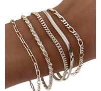 KAQNTUD Lot de 5/6 bracelets et bracelets de cheville tendance en alliage pour femme, bijoux tendance pour un usage quotidien et les fêtes, As show
