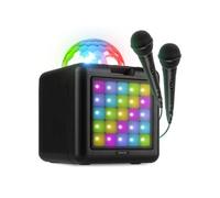 Fenton Enceinte karaoké KAR15B – Enfant Bluetooth sur batterie, 2 micros, boule disco, façade LED