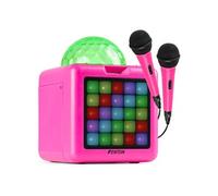 Fenton KAR15P Enceinte Karaoké Enfant Bluetooth sur Batterie avec 2 Micros - Rose, Boule Disco & Façade LED en Rythme avec la Musique, 4 Effets de Voix, Idéale pour Les Fêtes d'Anniversaires