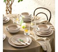 Karaca Abby Ensemble d'assiettes et de bols pour vaisselle élégante - Service de table en grès pour 6 personnes - Service de table de cuisine élégant et durable - Passe au lave-vaisselle (24 pièces,