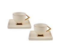 KARACA Art Deco Lot de 2 tasses à café, tasses à moka, tasses à expresso, tasses à café, tasses à expresso moka, en porcelaine, robuste, bord épais, porcelaine