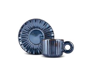 KARACA Arthur - Tasse à thé moderne pour 2 personnes, 260 ml, tasses à thé élégantes, poignées confortables, bleu marine